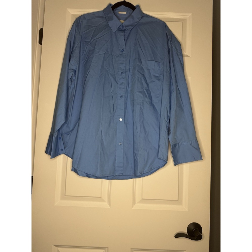 Abercrombie And Fitch Oversized Button Down Cotton Blend Shirt Large Blue